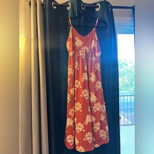 Rust Floral Maxi Dress with White Blossom Print. New! XL